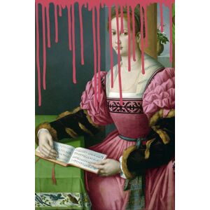 queence Acrylglasbild »Frau mit Buch« rosa Größe