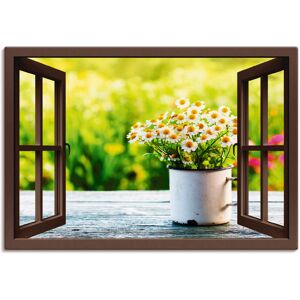 Artland Wandbild »Fensterblick Garten mit Gänseblümchen«, Blumen, (1 St.),... braun Größe