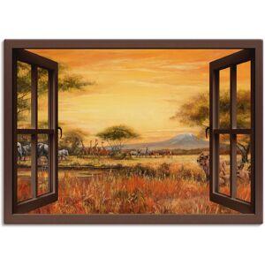 Artland Wandbild »Fensterblick Afrikanische Steppe Löwen«, Fensterblick, (1... braun Größe