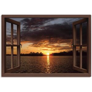 Artland Leinwandbild »Sonnenuntergang am See, braunes Fenster«, Seebilder, (1... braun Größe