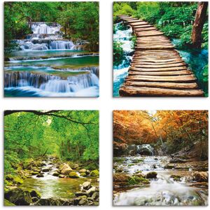 Artland Leinwandbild »Wasserfall Herbstwald Fluss Smolny«, Gewässer, (4 St.),... grün Größe