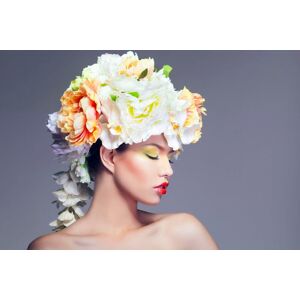 queence Acrylglasbild »Frau mit Blumenhut« bunt Größe