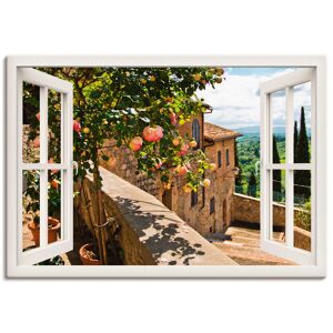 Artland Wandbild »Fensterblick Rosen auf Balkon Toskana«, Garten, (1 St.),... weiss Größe