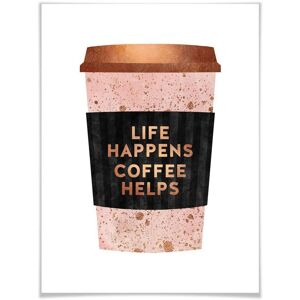 Wall-Art Poster »Life happens Coffee helps«, Schriftzug, (1 St.), Poster ohne... bunt Größe