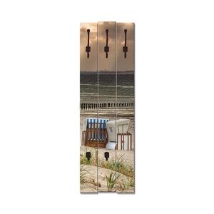 ARTland ARTlland Wandgarderobe Holz Design mit 5 Haken Garderobe mit Motiv Schwarzer Busch Strand auf Insel Poel Größe: 45x140 cm