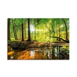 ARTland Leinwandbilder Wandbild Bild auf Leinwand Wald mit Bach Größe: 90x60 cm