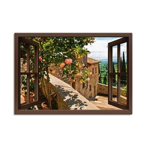 ARTland Leinwandbilder Wandbild Bild auf Leinwand Fensterblick Rosen auf Balkon Toskana Größe: 70x50 cm