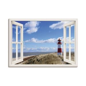 ARTland Leinwandbilder Wandbild Bild auf Leinwand Fensterblick - Leuchtturm Sylt Größe: 100x70 cm