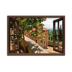 ARTland Leinwandbilder Wandbild Bild auf Leinwand Fensterblick Rosen auf Balkon Toskana Größe: 130x90 cm