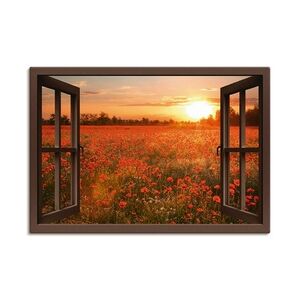 ARTland Leinwandbilder Wandbild Bild auf Leinwand Fensterblick Mohnblumenfeld Größe: 100x70 cm