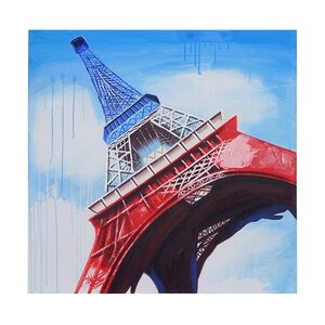 Mendler Ölgemälde Eiffelturm Tricolore, 100% handgemaltes Wandbild Gemälde XL, 100x100cm