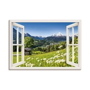 ARTland Leinwandbilder Wandbild Bild auf Leinwand Fensterblick Bayerischen Alpen Größe: 100x70 cm