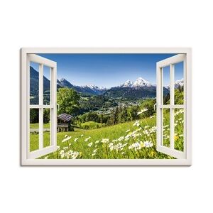 ARTland Leinwandbilder Wandbild Bild auf Leinwand Fensterblick Bayerischen Alpen Größe: 70x50 cm