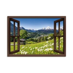 ARTland Leinwandbilder Wandbild Bild auf Leinwand Fensterblick Bayerischen Alpen Größe: 100x70 cm