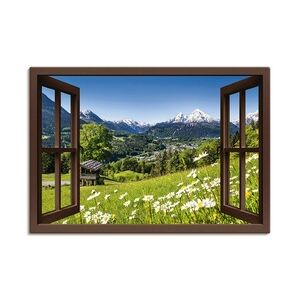 ARTland Leinwandbilder Wandbild Bild auf Leinwand Fensterblick Bayerischen Alpen Größe: 70x50 cm