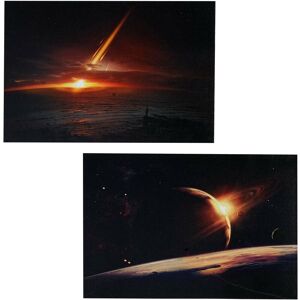 HHG Neuwertig] 2er-Set LED-Bild Leinwandbild Leuchtbild Wandbild 40x60cm, Timer Planet - multicolour