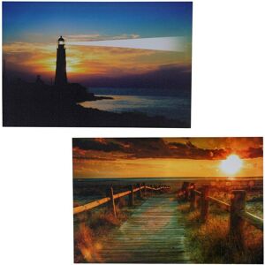 HHG - neuwertig] 2er-Set LED-Bild Leinwandbild Leuchtbild Wandbild 40x60cm, Timer Sea - multicolour