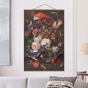 MICASIA Stoffbild mit Posterleisten - Jonas Loose - Blumen mit Galaxie - Hochformat 3:2 Größe HxB: 150cm x 100cm Material: Eiche