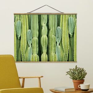 MICASIA Stoffbild mit Posterleisten - Kaktus Wand - Querformat 3:4 Größe HxB: 60cm x 80cm Material: Eiche
