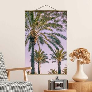 MICASIA Stoffbild mit Posterleisten - Palmen im Sonnenuntergang - Hochformat 3:2 Größe HxB: 120cm x 80cm Material: Eiche