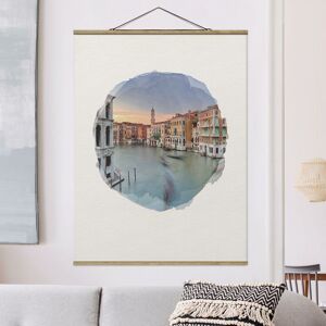 MICASIA Stoffbild mit Posterleisten - Wasserfarben - Canale Grande Blick von der Rialtobrücke Venedig - Hochformat 4:3 Größe HxB: 133.5cm x 100cm Material: