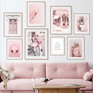 Aidegou13 Rosa Parfüm Blume Café Moderne Nordic Wand Kunst Malerei Leinwand Poster Und Drucke Bilder Für Wohnzimmer Innen Rosa Dekor