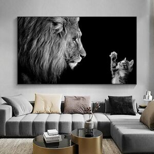 Iaidegou-7 Schwarz Weiß Tier Poster Löwe Und Kleine Katze Leinwand Malerei Wand Kunst Bilder Für Wohnzimmer Wohnkultur Cuadros Decorativos