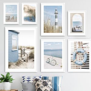 Aidegou13 Blauer Ozean Leuchtturm Windmühle Fahrrad Gras Wallcanvas Malerei Kunst Nordic Poster Und Drucke Wandbilder Für Wohnzimmer Dekor