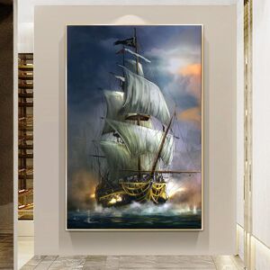 Aidegou10 Abstrakte Vintage Segelschiffe Öl Leinwand Malerei Piratenboot Landschaft Poster Und Drucke Wand Kunst Bild Home Decor Kein Rahmen