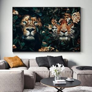 Aidegou20 Löwe Und Tiger Blumen Leinwand Malerei Tier Cuadros Poster Und Drucke Nordische Wandkunst Bilder Für Wohnzimmer Home Decor