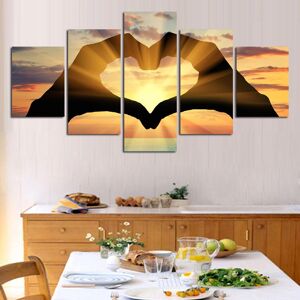 Aidegou3 Moderne Wand Kunst Poster Home Decor 5 Panel Sonnenuntergang Hand Liebe Seascape Wohnzimmer Druck Leinwand Hd Malerei Bilder Modulare Rahmen