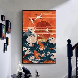 Aidegou21 Leinwand Kunstdruck Malerei Poster Japanischen Stil Landschaft Malerei Welle Kran Rote Sonne Wand Bilder Hause Dekoration Wohnzimmer