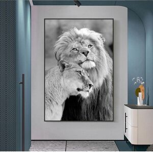Aidegou16 Afrikanische Wilde Löwenfamilie, Leinwandkunst, Poster Und Drucke, Schwarz-Weiß-Tiere, Leinwandgemälde An Der Wand, Kunstbilder, Cuadro