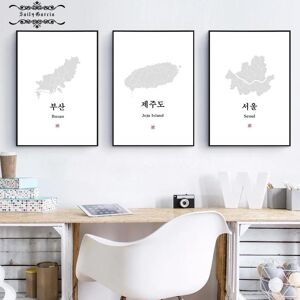 Aidegou20 Seoul Korea Busan Und Jeju Island Karte Poster Und Druck Koreanische Buchstaben Südkorea Karte Leinwand Gemälde Für Wohnzimmer Home Decor