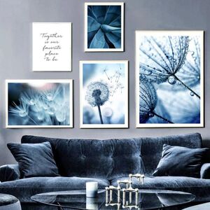 Iaidegou-10 Blaue Pflanzen Und Blumen Gemälde Löwenzahn Wandkunst Leinwand Gemälde Sukkulenten Wandbilder Für Wohnzimmer Dekor Poster