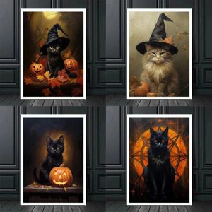 Aidegou30 Gothic Halloween Süße Horror Schwarze Katze Vintage Poster Kunstdruck Leinwand Malerei Wand Kunst Bilder Für Wohnzimmer Home Decor Kein Rahmen