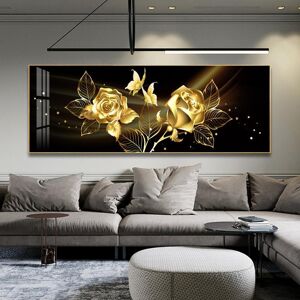 Iaidegou-9 Abstrakte Schwarze Goldene Rose Blume Schmetterling Leinwand Malerei Moderne Poster Und Drucke Für Wohnzimmer Home Wall Decor Kein Rahmen