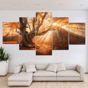 Aidegou21 5 Stück Landschaft Sonnenaufgang Nebel Wald Rote Blätter Baum Sonnenlicht Leinwand Malerei Poster Und Drucke Wand Kunst Home Decor Kein Rahmen