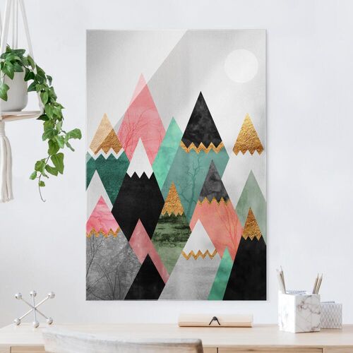 Glasbild Dreieckige Berge mit Goldspitzen