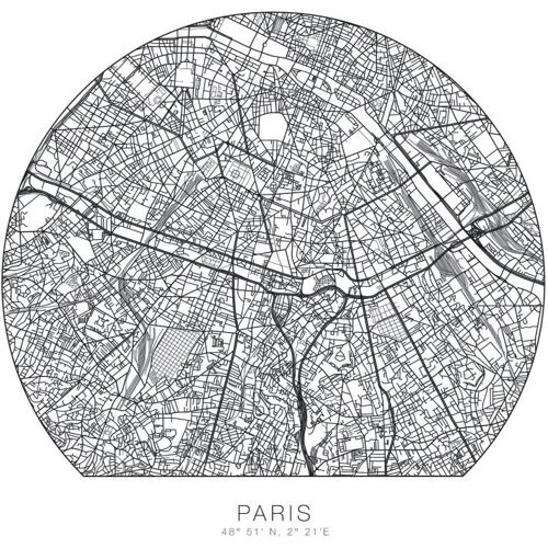 Wall-Art Wandtattoo WALL-ART „Paris Tapete runder Stadtplan“ Wandtattoos Gr. B/H/T: 90 cm x 90 cm x 0,1 cm, schwarz Wandtattoos Wandsticker