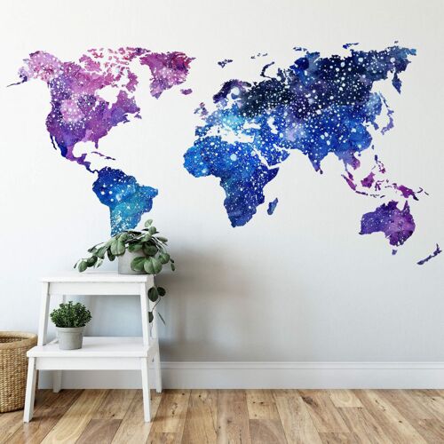 Wall-Art Wandtattoo WALL-ART „Universum Weltkarte Galaxie“ Wandtattoos Gr. B/H/T: 180 cm x 92 cm x 0,1 cm, blau Wandtattoos Wandsticker