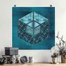 Poster Blaues Hexagon mit Goldkontur