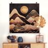 Poster Abstrakt - Quadrat Goldene Sonne abstrakte Berge