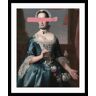 Bild QUEENCE "Ciara" Bilder Gr. B/H: 50 cm x 70 cm, Wandbild Frau Hochformat, blau (blau, rosa) Kunstdrucke Farbklecks, Mittelalter, Kleid, gerahmt, Frau
