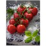 Glasbild ARTLAND "Tomaten Rispe auf Salz" Bilder Gr. B/H: 45 cm x 60 cm, Glasbild Lebensmittel Hochformat, 1 St., rot Glasbilder in verschiedenen Größen