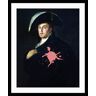 Bild QUEENCE "Angelo" Bilder Gr. B/H: 50 cm x 70 cm, Wandbild Mann Hochformat, blau (blau, rosa) Kunstdrucke Mittelalter, Mann, Anzug, Rüstung, Farbklecks, gerahmt