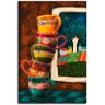 Wandbild ARTLAND "Fröhliche Kaffeetassen" Bilder Gr. B/H: 40 cm x 60 cm, Leinwandbild Getränke Hochformat, 1 St., bunt Kunstdrucke als Alubild, Outdoorbild, Leinwandbild, Poster, Wandaufkleber