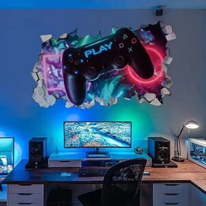 GeekAtmosphere 3D Gamer Wall Stickers, Gamer Poster Wall Decoration, Boy Bedroom Wall Sticker, Modern Living Room Decoration Wall Stickers, Boy Dorm Wall Sticker, DI