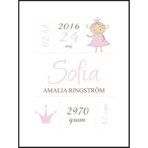 Personlig poster Princess Birth Poster Pink (40x50 Cm)