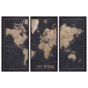 Maisons du Monde Cuadro tríptico mapa del mundo negro 180x120